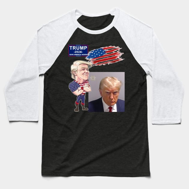 Trump 2024 Mug Shot Baseball T-Shirt by WithCharity